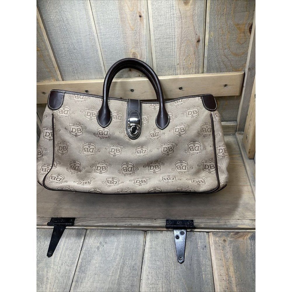 DOONEY & Bourke Signature Monogram Canvas Beige & Brown Leather Handbag